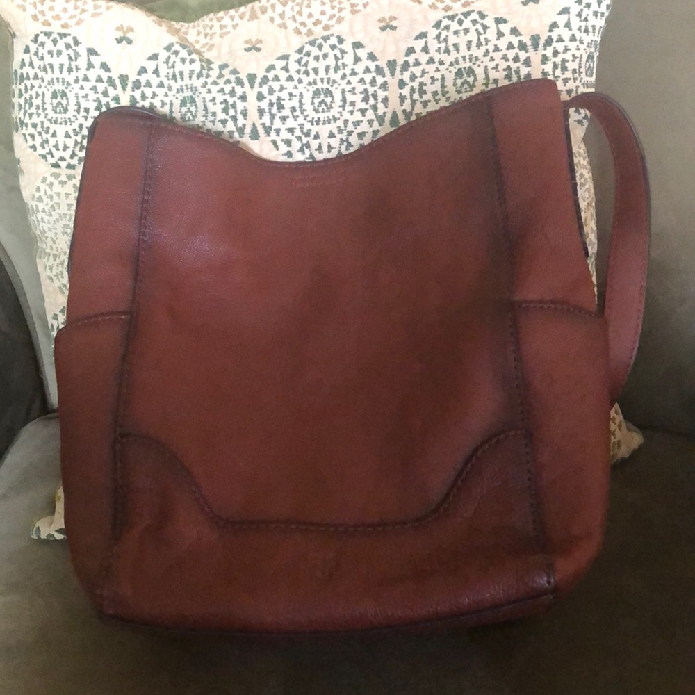 Frye cognac side pocket handbag